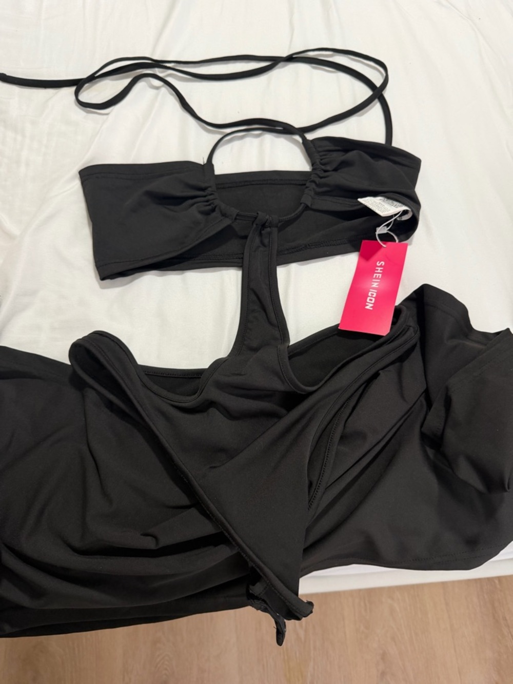 SHEIN Black Ring-Front Cutout One-Piece outfit with skirt